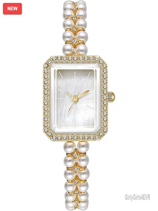 Small Square Dial Quartz Analog Watch Pearl Strap Bracelet Dress Watch Women main image 6
